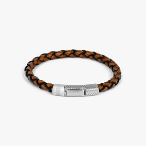 Herringbone Click Pelle Bracelet In Brown Leather With Rhodium Plated Silver