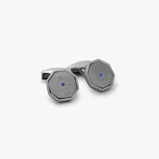 Classic London Eye Cufflinks With Sapphire In Black Rhodium Silver