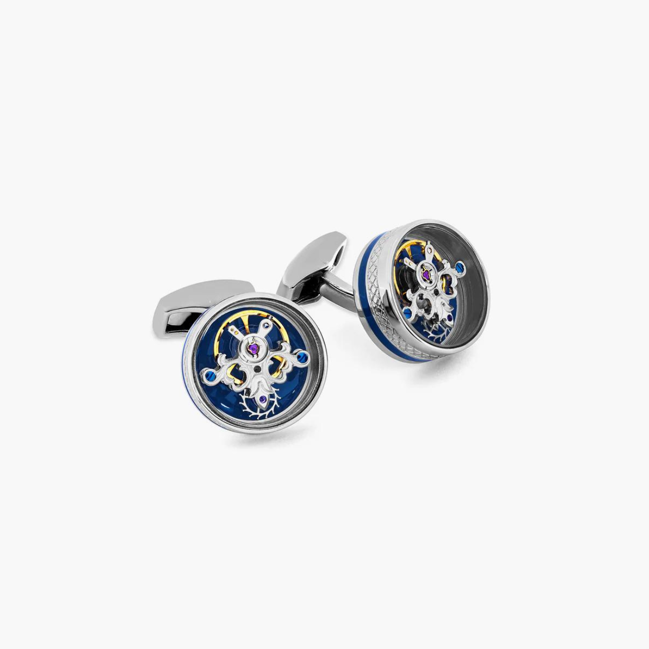 Pop Tourbillon Cufflinks In Blue With Palladium Plated