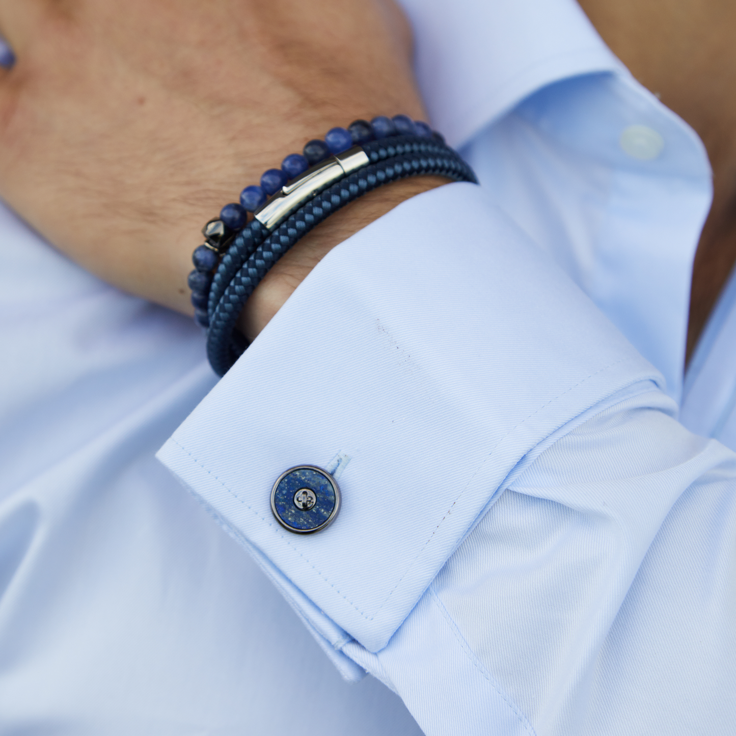 THOMPSON Semi Precious Button cufflinks in blue