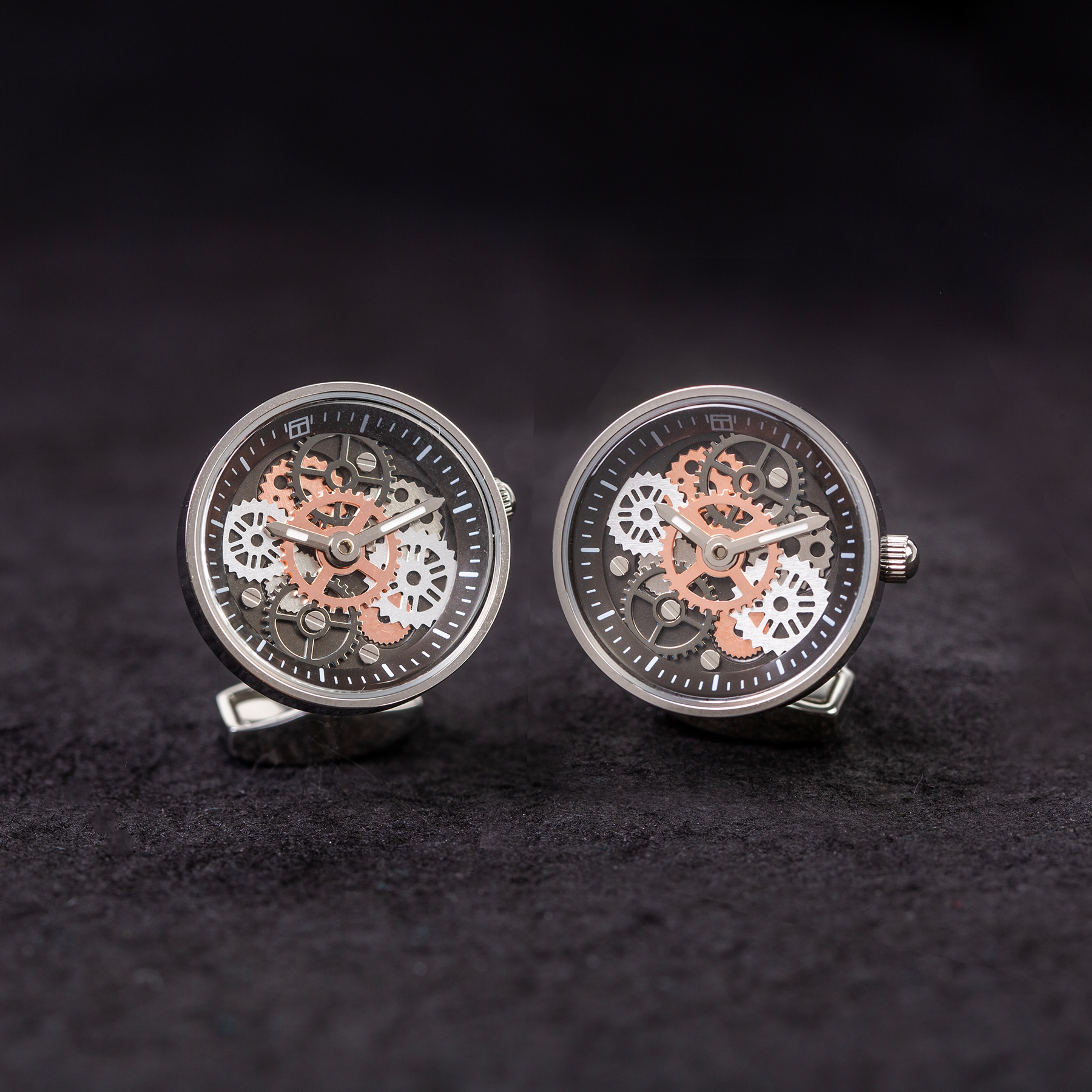Vintage Gear Watch Cufflinks In Silver With Rhodium Plated Steel
