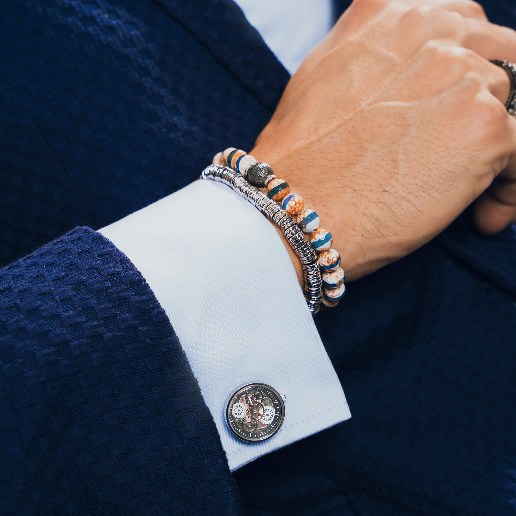 Vintage Gear Watch Cufflinks In Silver With Rhodium Plated Steel