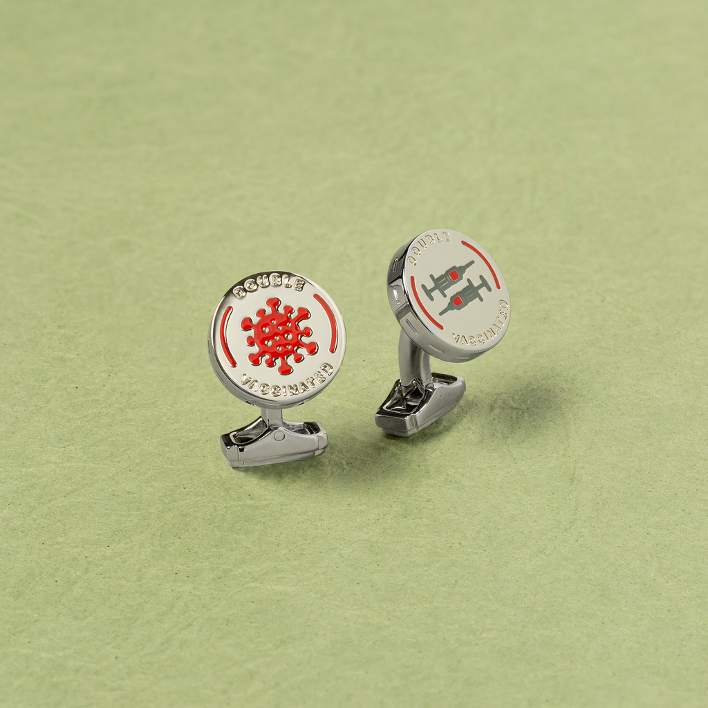THOMPSON Palladium plated Double Vaccinated cufflinks with enamel