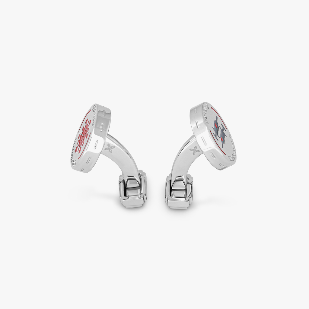 THOMPSON Palladium plated Double Vaccinated cufflinks with enamel