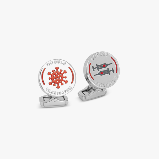 THOMPSON Palladium plated Double Vaccinated cufflinks with enamel