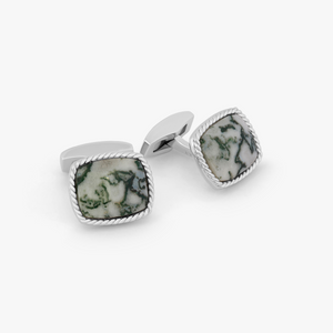 Cable Jasper Cufflinks With Dallasite In Rhodium Silver (Limited Edition)  