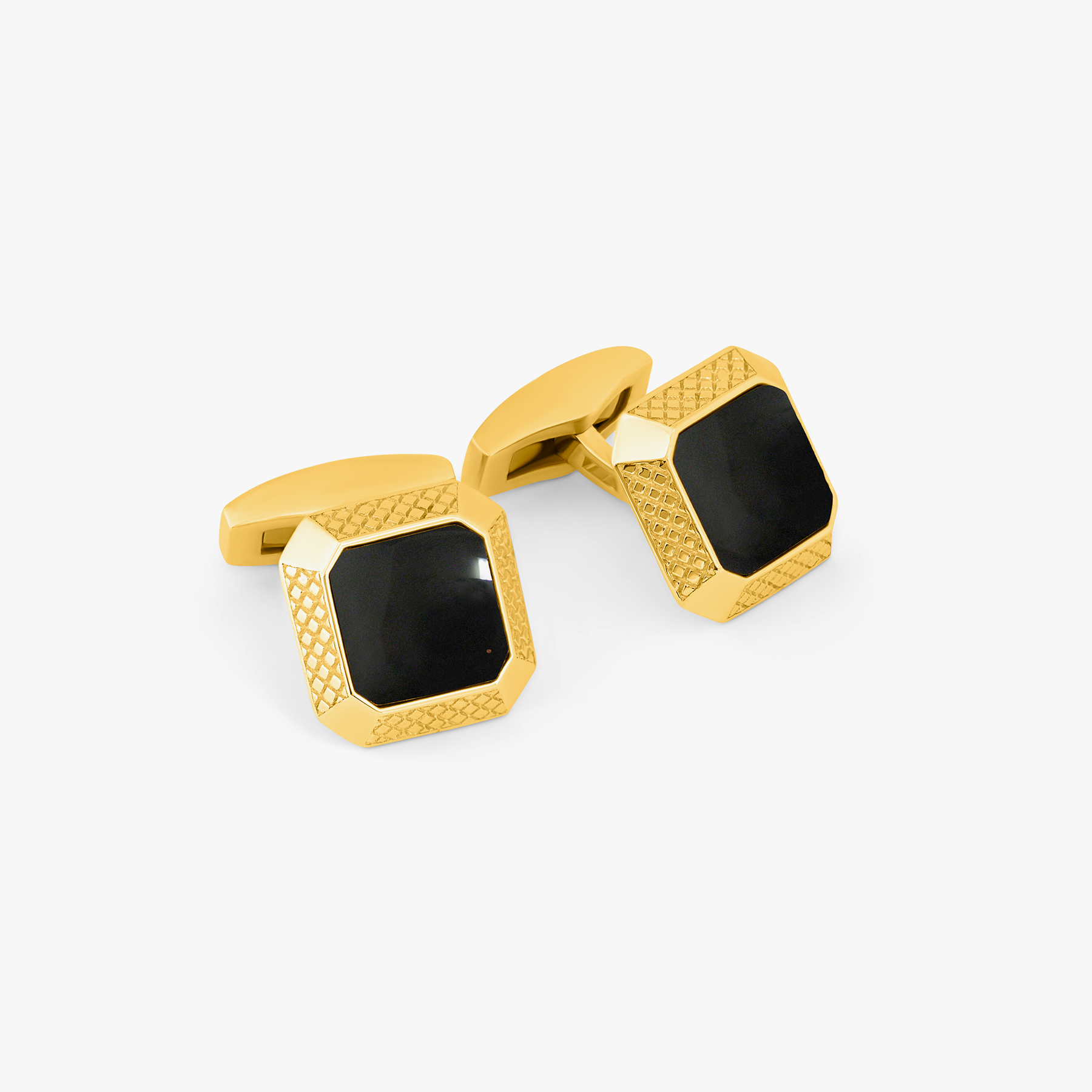 Signature Octo Cufflinks In Yellow Gold Plated Silver with Onyx