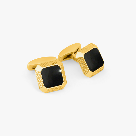 Signature Octo Cufflinks In Yellow Gold Plated Silver with Onyx