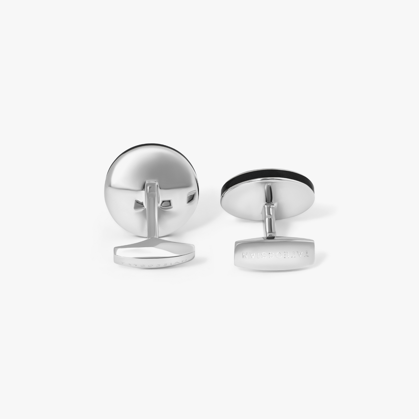 Signature Round Cufflinks in Rhodium Plated Silver with White MOP and Onyx Mosaic Stone