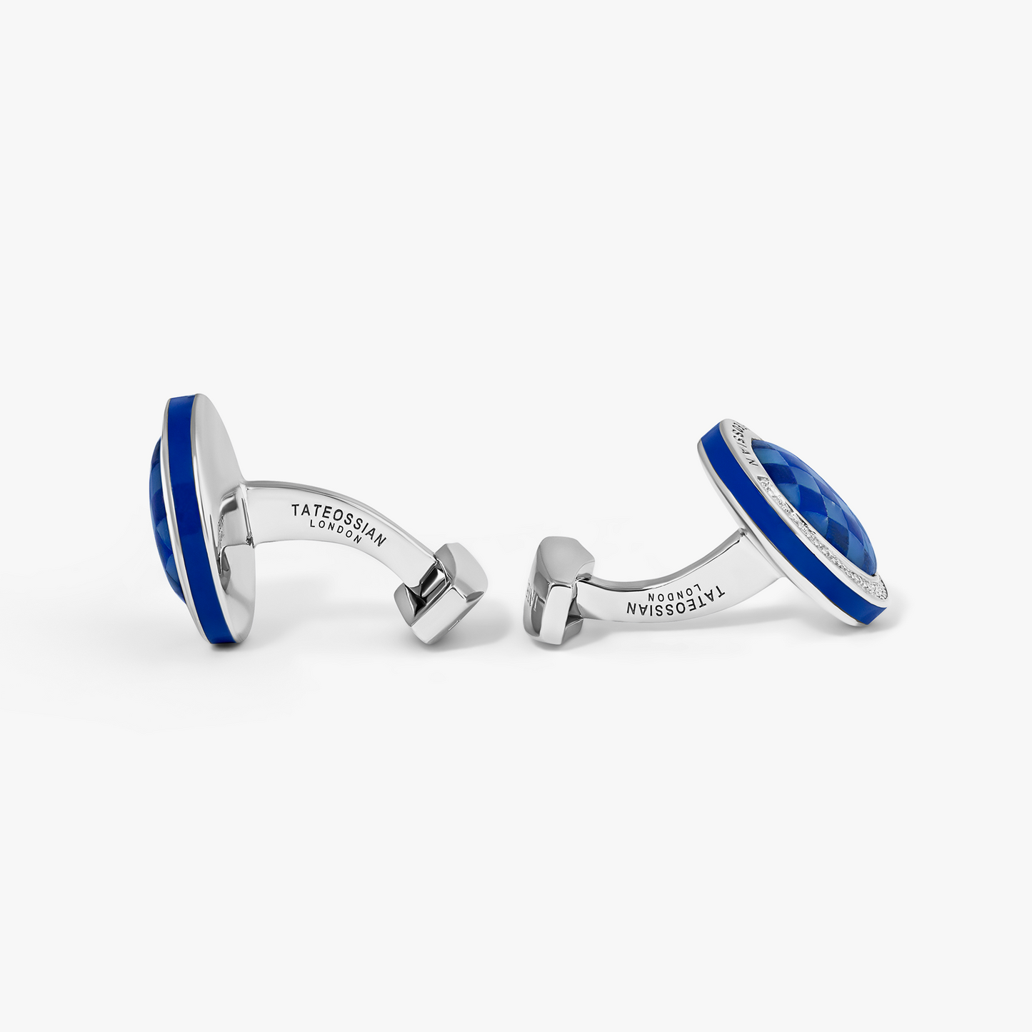 Blue Rhodium Silver Signature Round Cufflinks