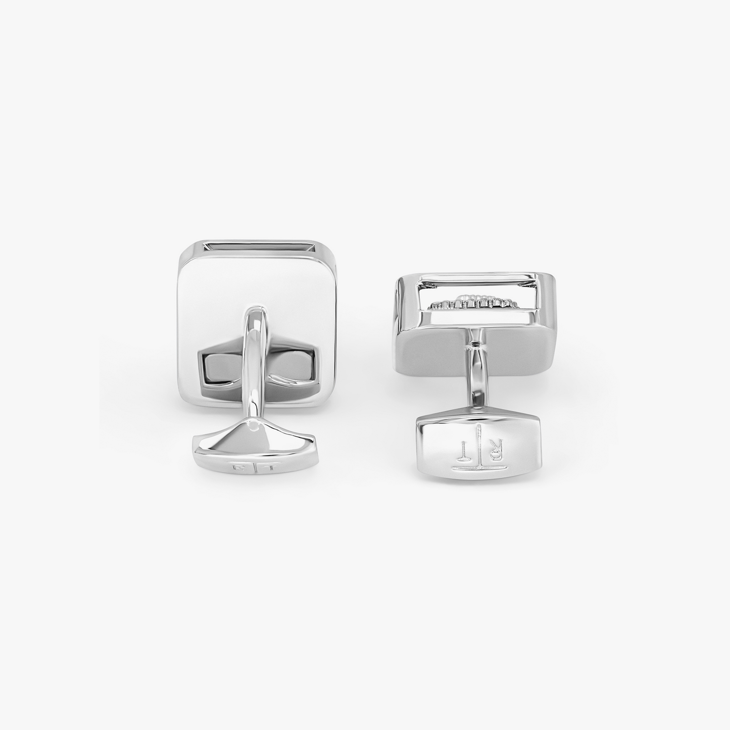 Quadrato Gear Cufflinks With Silver & Black Enamel In Palladium Plated