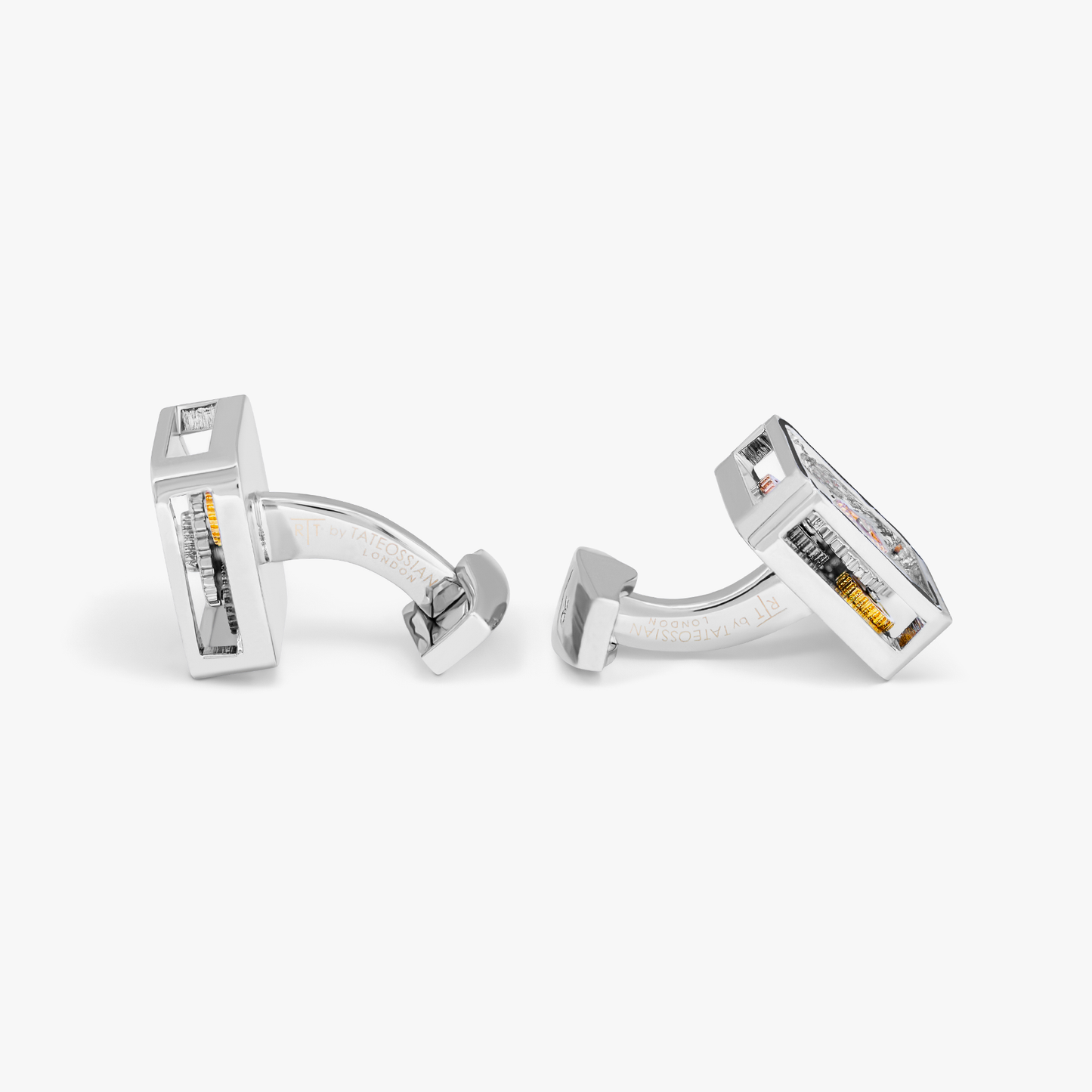 Quadrato Gear Cufflinks With Silver & Black Enamel In Palladium Plated