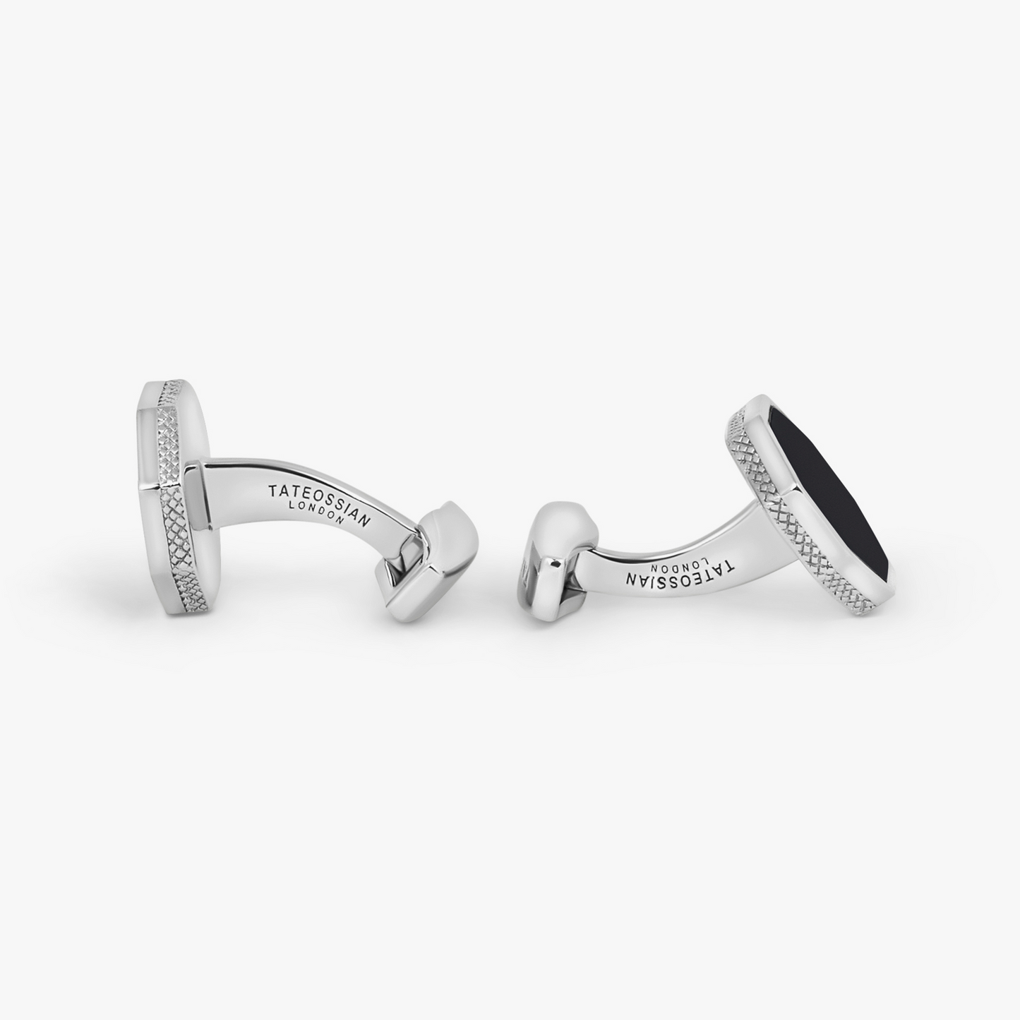 Classic London Eye Cufflinks In Black Onyx With Rhodium Silver   