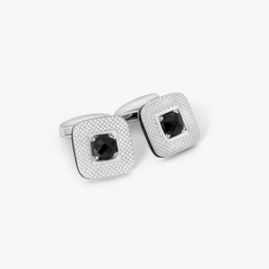 Refratto Cufflinks With Black Spinel In Rhodium Plated Silver