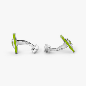 Refratto Cufflinks With Green & Rhodium Plated Silver