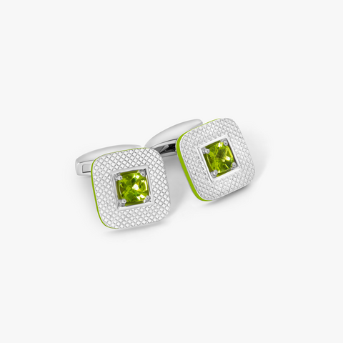 Refratto Cufflinks With Green & Rhodium Plated Silver