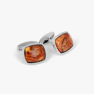 Cable Jasper Cufflinks In Rhodium Plated Silver with Red Jasper (Limited Edition)