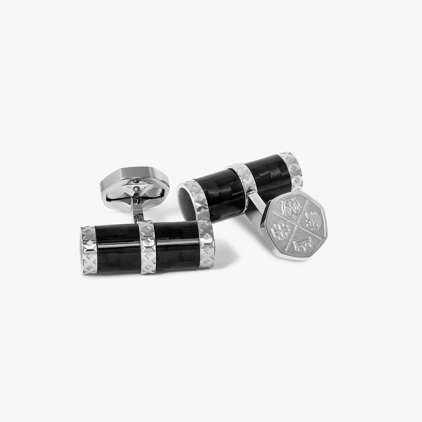 Regalia Whaletail Cufflinks In Black Carbon Fibre With Stainless Steel