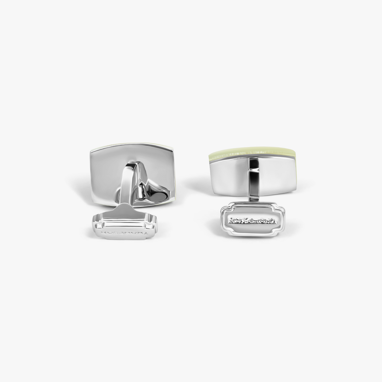 THOMPSON Woven Tonneau Cufflinks In White Bronze and White MOP