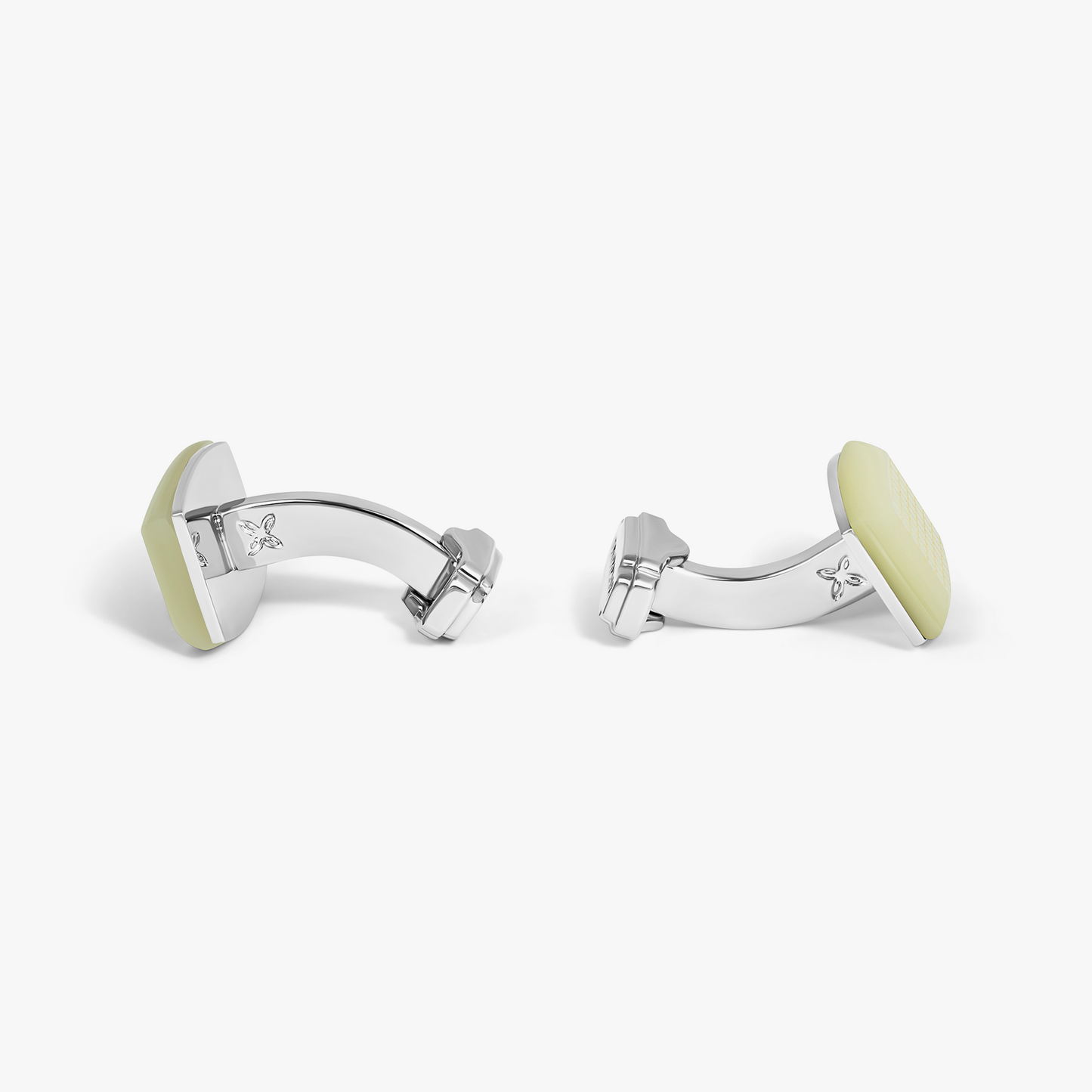 THOMPSON Woven Tonneau Cufflinks In White Bronze and White MOP