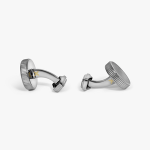 THOMPSON Optical Lens Cufflinks In Black With Palladium Plated