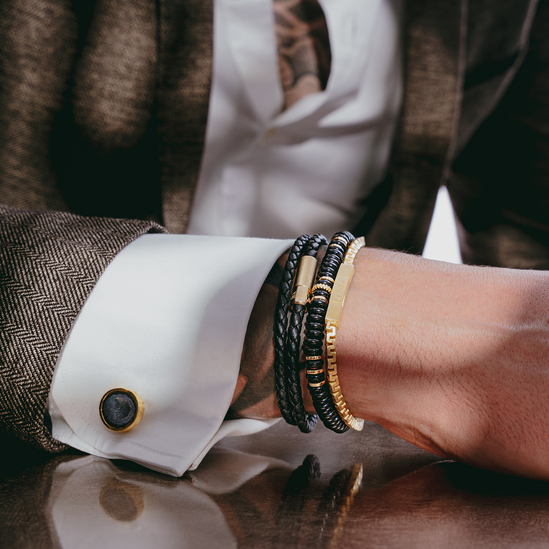 Positano Beaded Bracelet In Black With 18K Yellow Gold Plated  