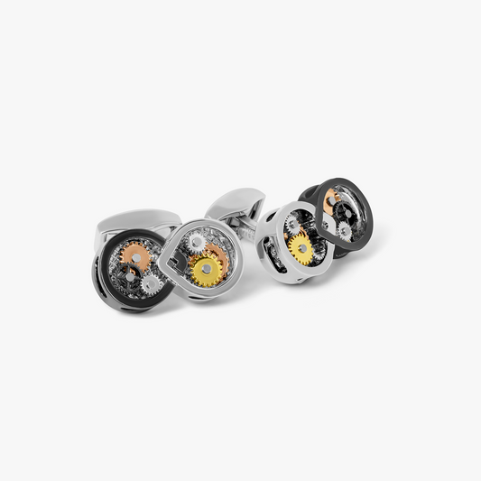 Infinity Gear Cufflinks in Gunmetal Plated with Multicolour Gears