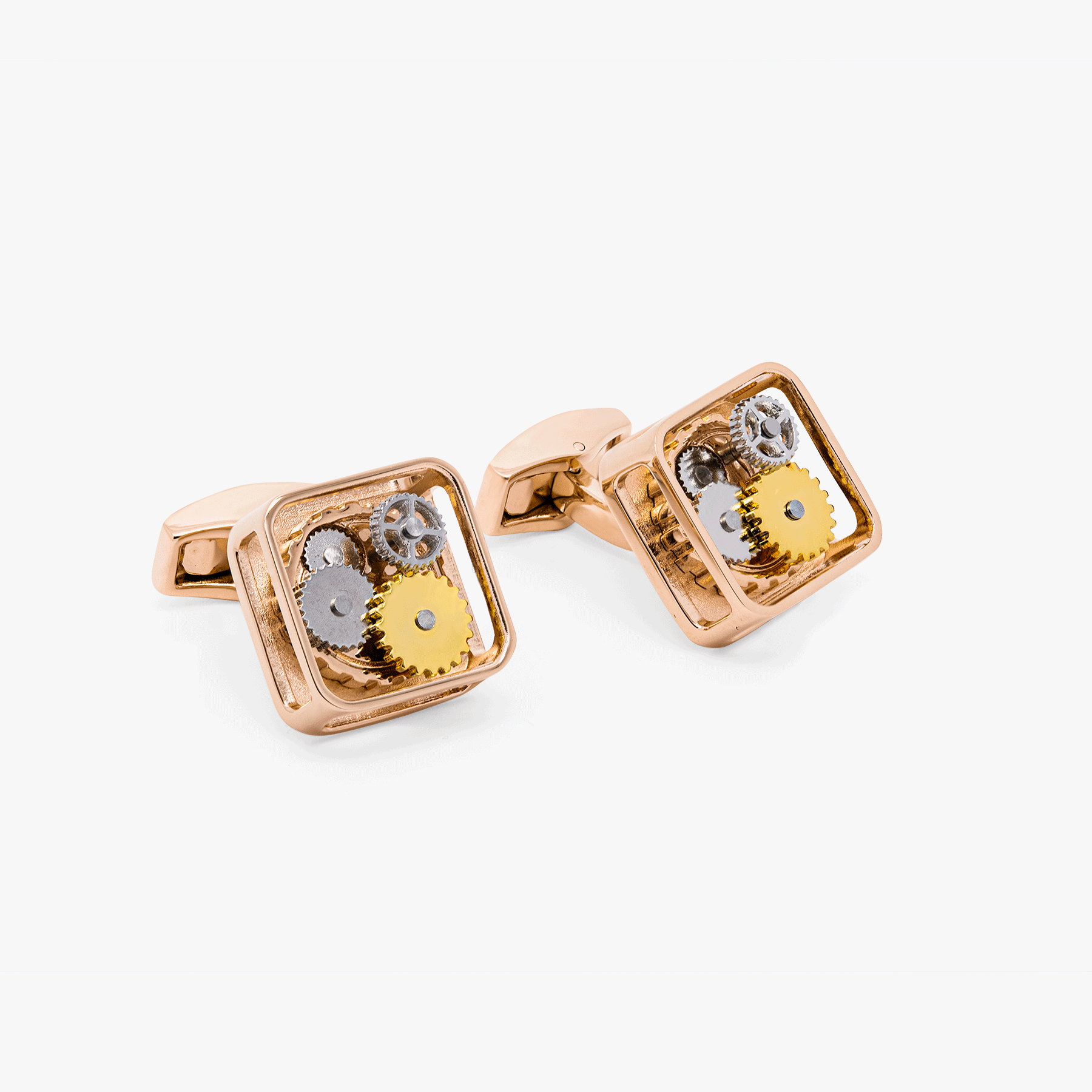 Square Gear Cufflinks In Rose Gold Plated