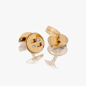 Round Cable cufflink in 18K yellow gold with diamonds (UK) 2