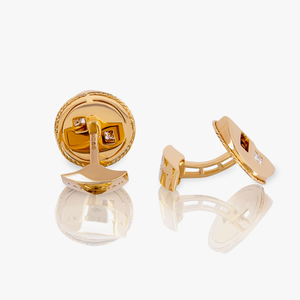 Round Cable cufflink in 18K yellow gold with diamonds (UK) 3