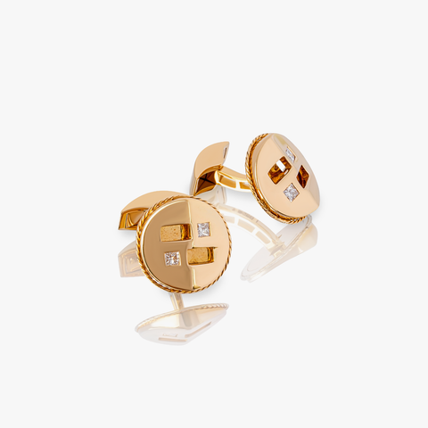 Round Cable cufflink in 18K yellow gold with diamonds (UK) 1