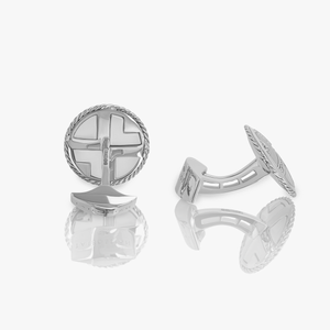 Deco cable round cufflink in 18K white gold and diamonds (UK) 3