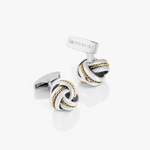 Knot Twisted Royal Cable Cufflinks in Silver and 18K Yellow Gold (UK) 2