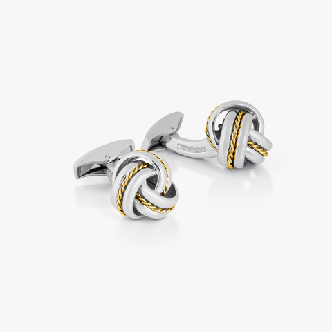 Knot Twisted Royal Cable Cufflinks in Silver and 18K Yellow Gold (UK) 1