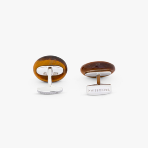 Cable Marine Link Silver Cufflinks with Brown Tiger Eye