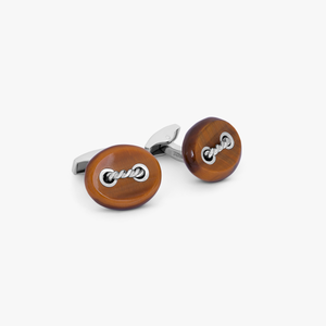 Cable Marine Link Silver Cufflinks with Brown Tiger Eye