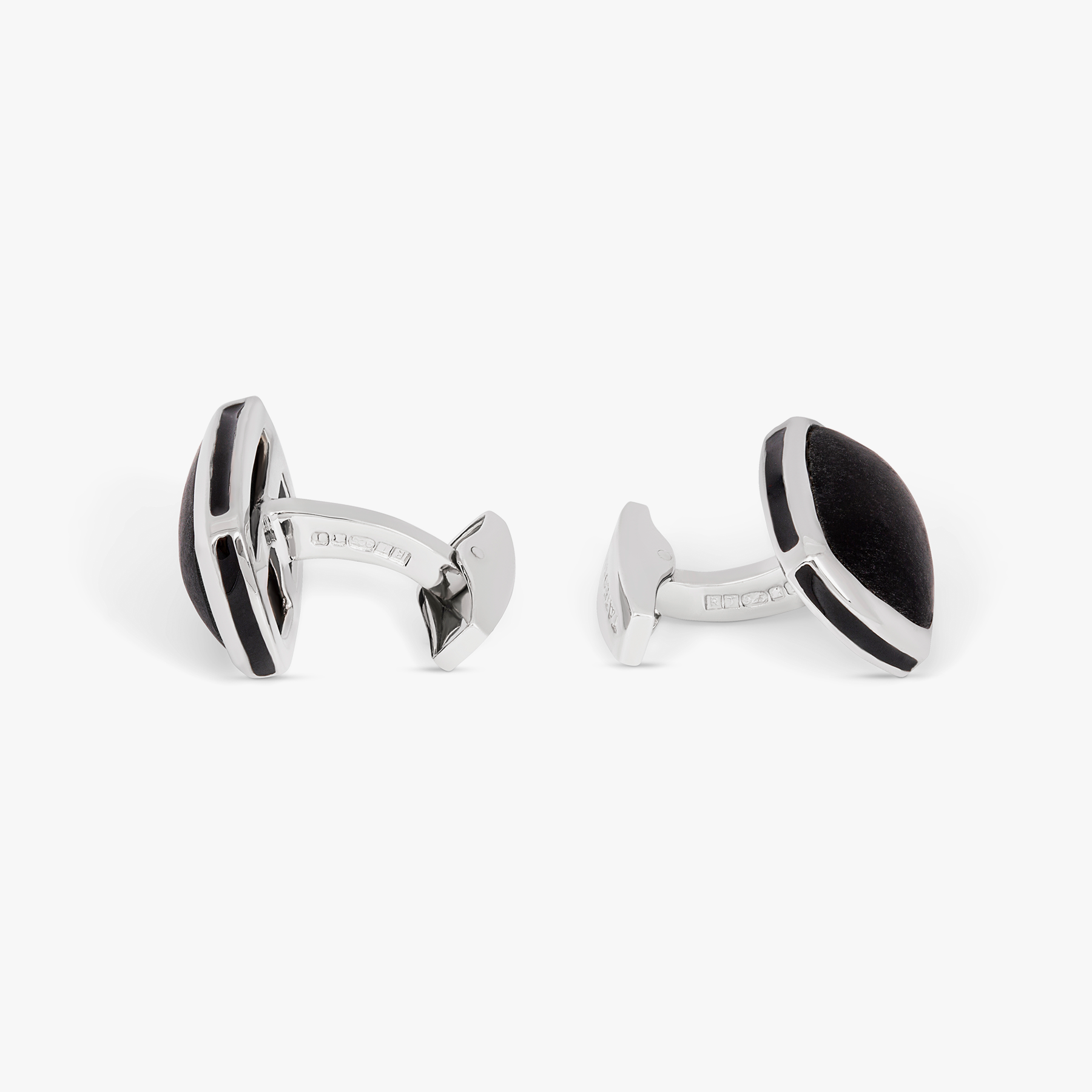 Signature Pillow bullet Cufflinks In Rhodium Plated Silver with Matte Onyx