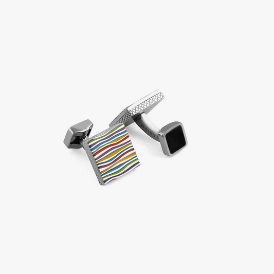 Graphic Onda Cufflinks in Multi Colour & Titanium