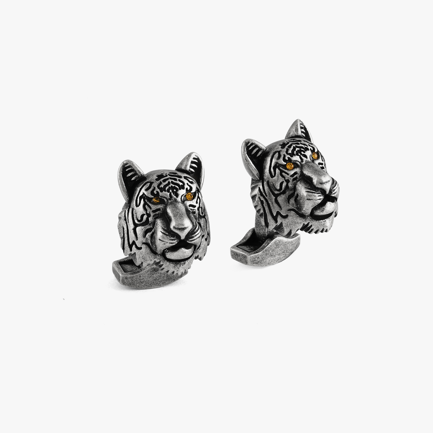 Round Skeleton Gear static cufflinks with black enamel in