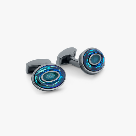 Blue Gunmetal Plated Oval SW Cufflinks (Limited Edition)