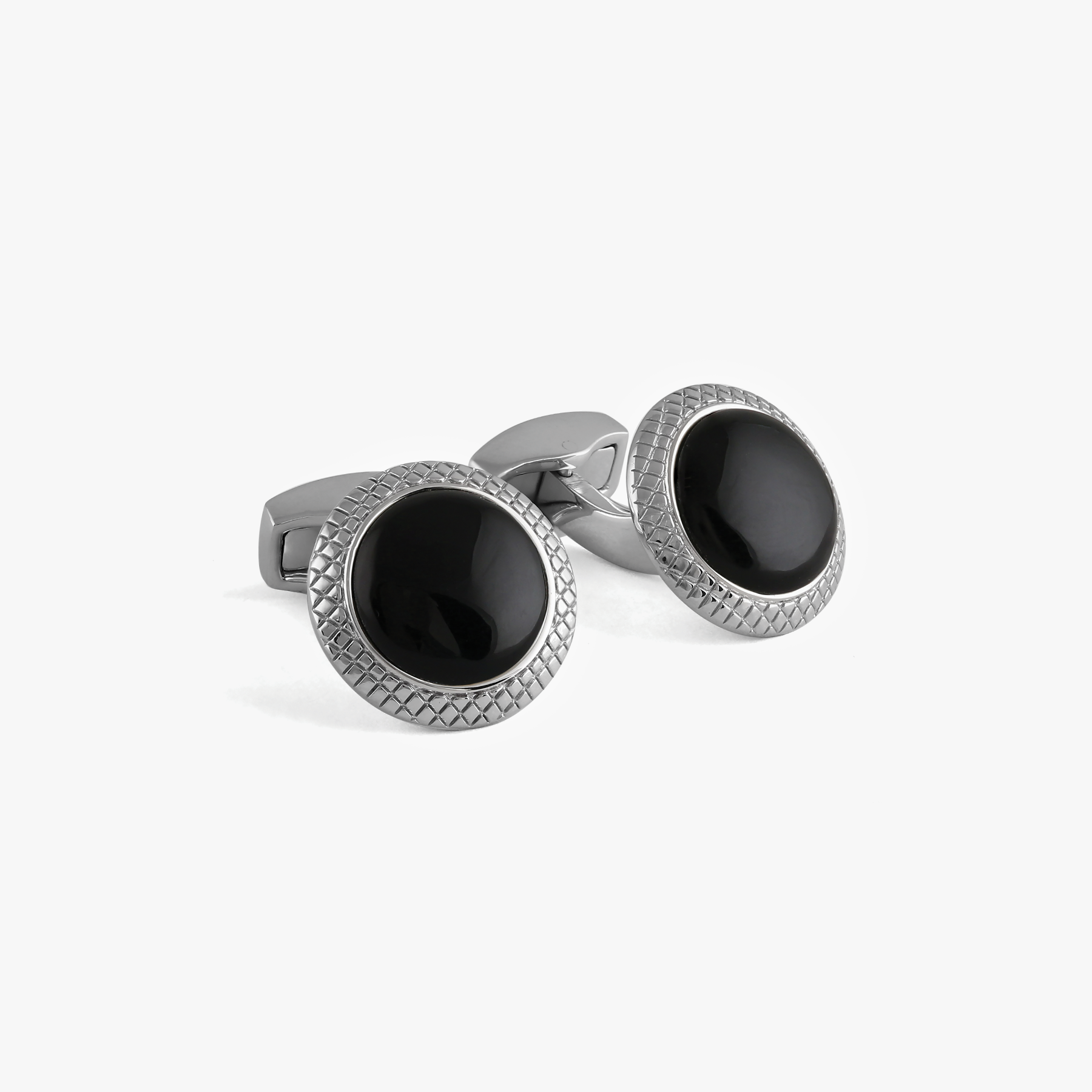 Bullseye Semi-Precious Cufflinks in Palladium Plated with Onyx
