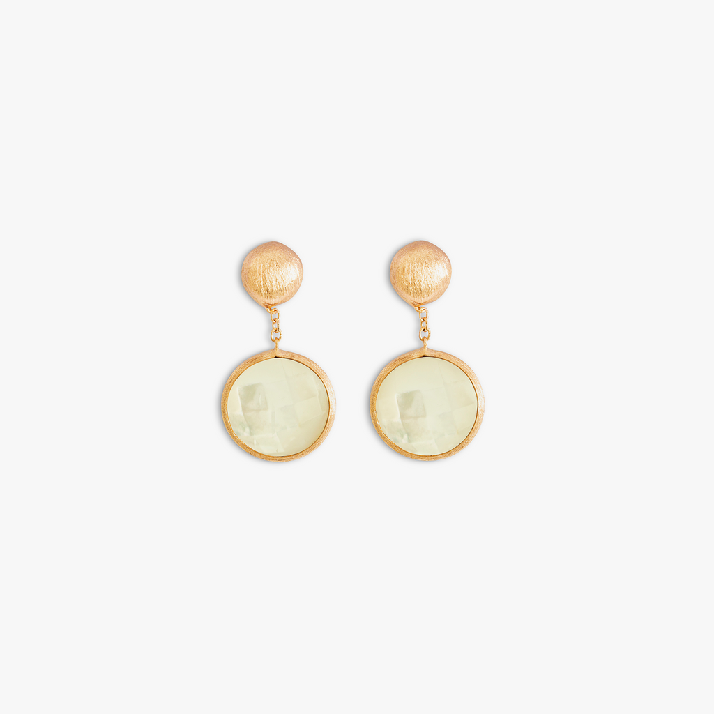 14K satin rose gold Kensington drop earrings with white mother of pearl