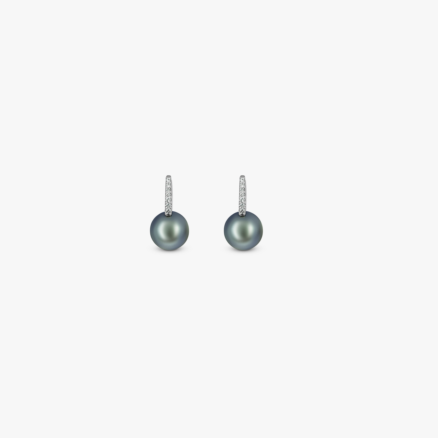 Grey Tahitian Pearl and White Diamond Drop Earrings- 9K White Gold