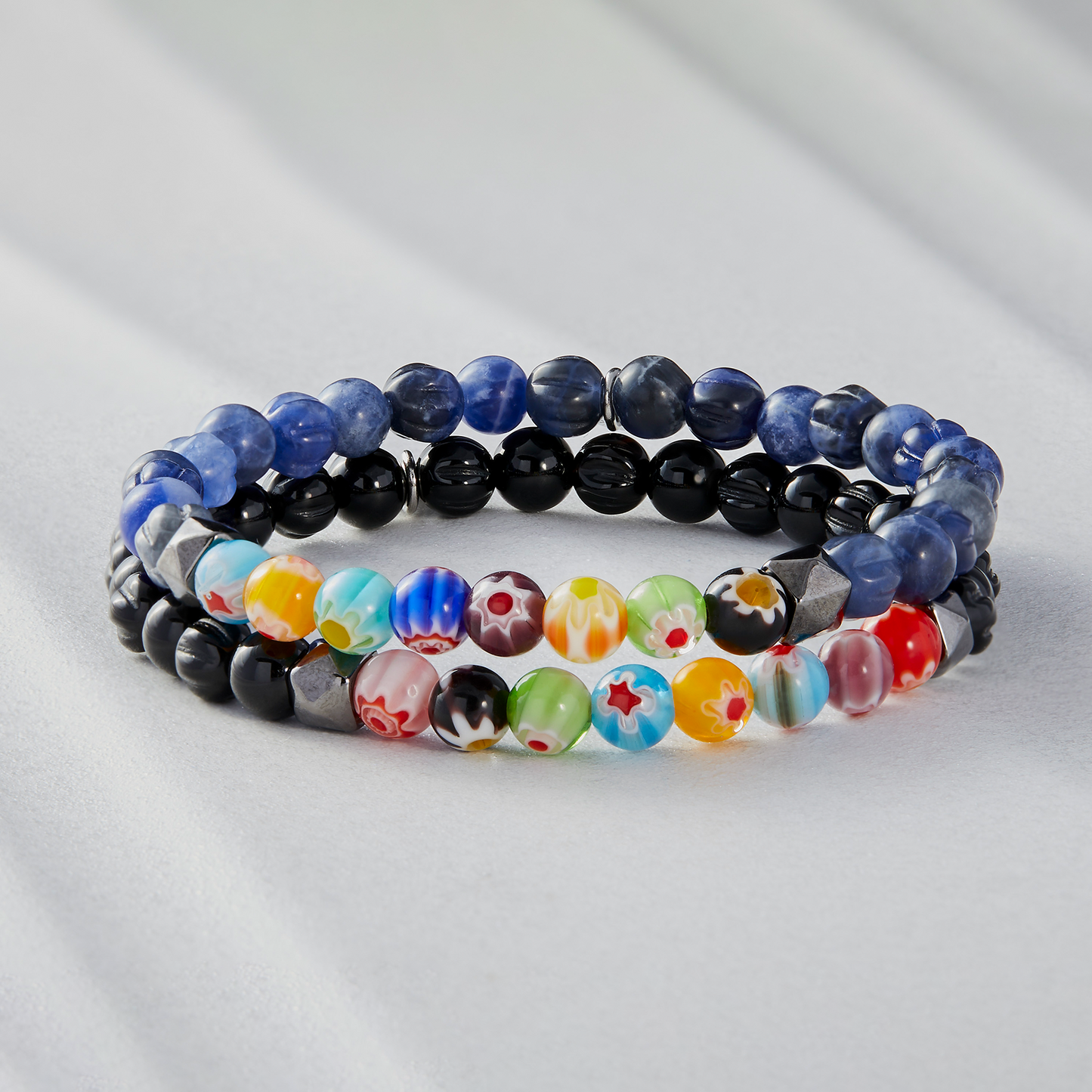 Millefiori Mini Beaded Bracelet With Blue Sodalite 
