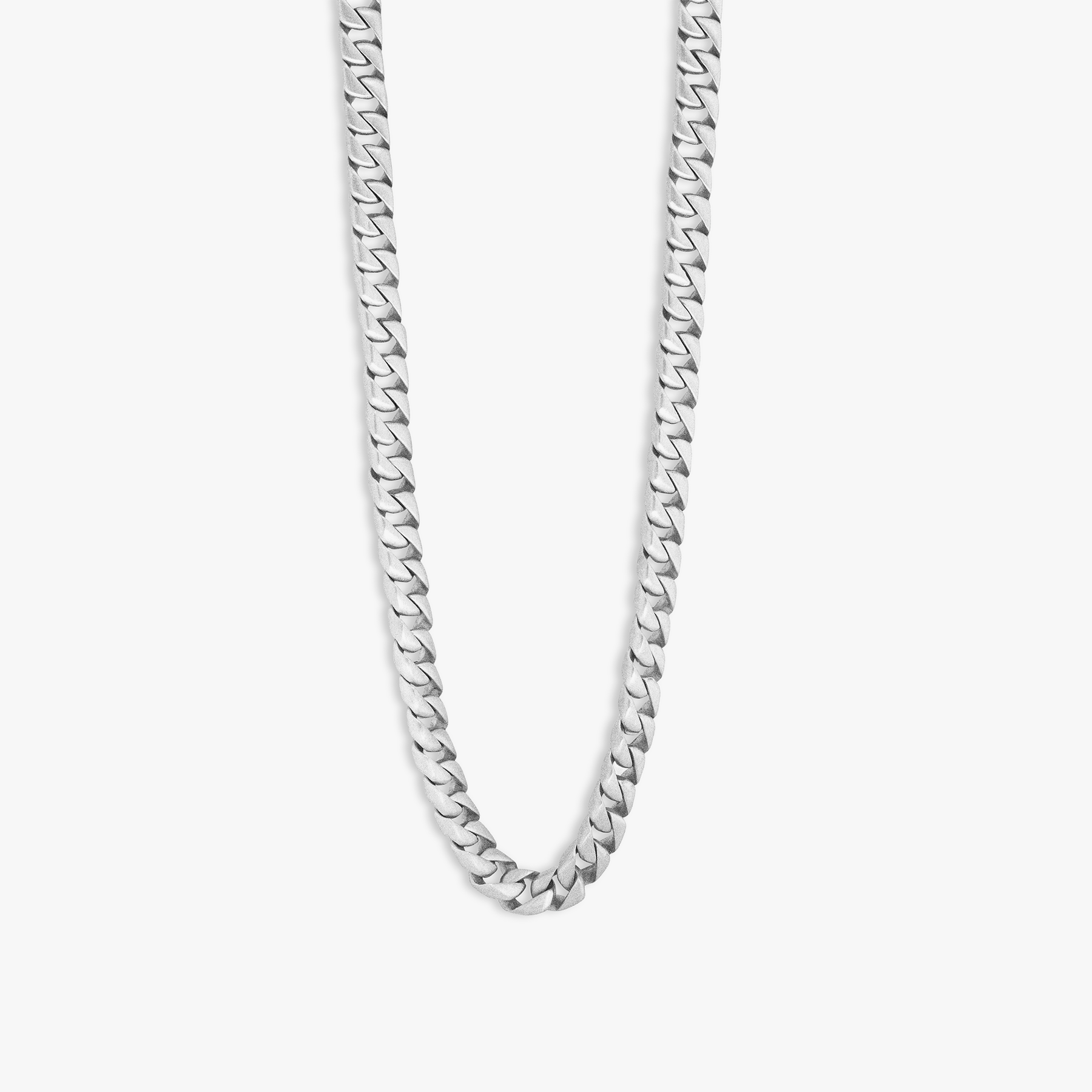 A silver stainless steel catena necklace with a brushed finish, displayed against a white background.
