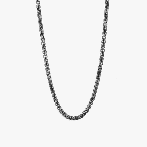 Classic Box Chain Necklace In Black Rhodium Silver 4MM - Eco-Friendly
