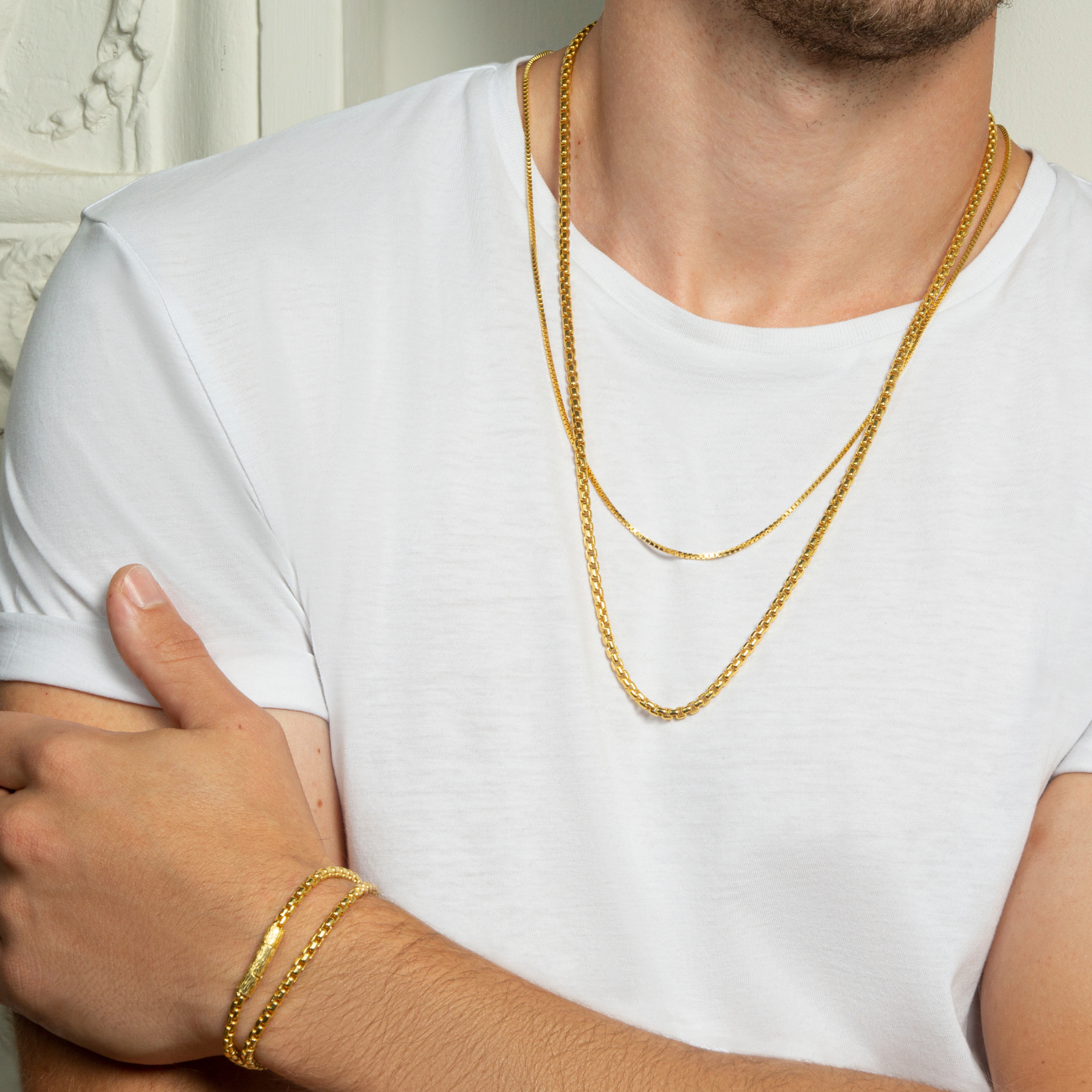 4mm Box Chain necklace in yellow gold plated sterling silver