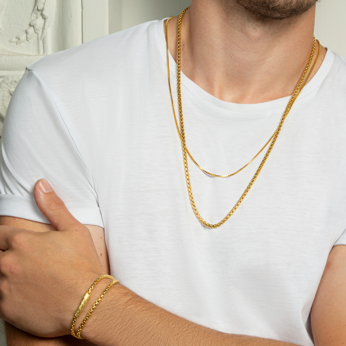 4mm Box Chain necklace in yellow gold plated sterling silver