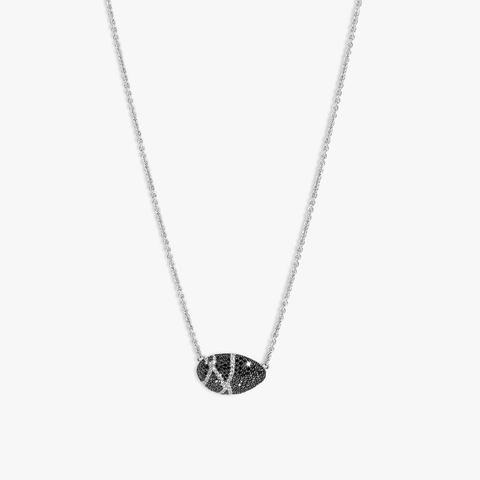 Sterling silver Pebble black diamond necklace with white diamonds