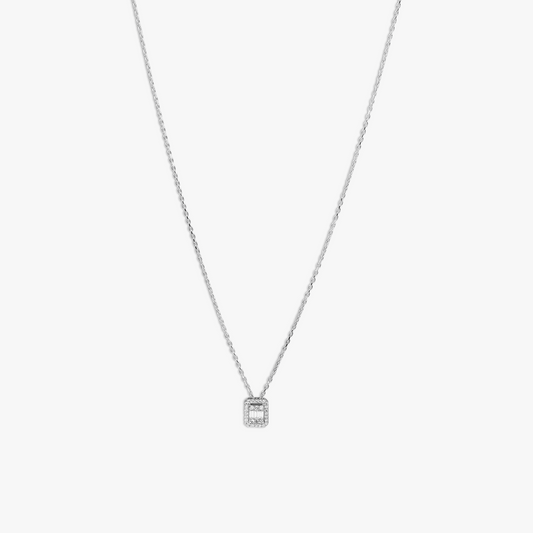 White Diamond Halo Necklace- 18K White Gold